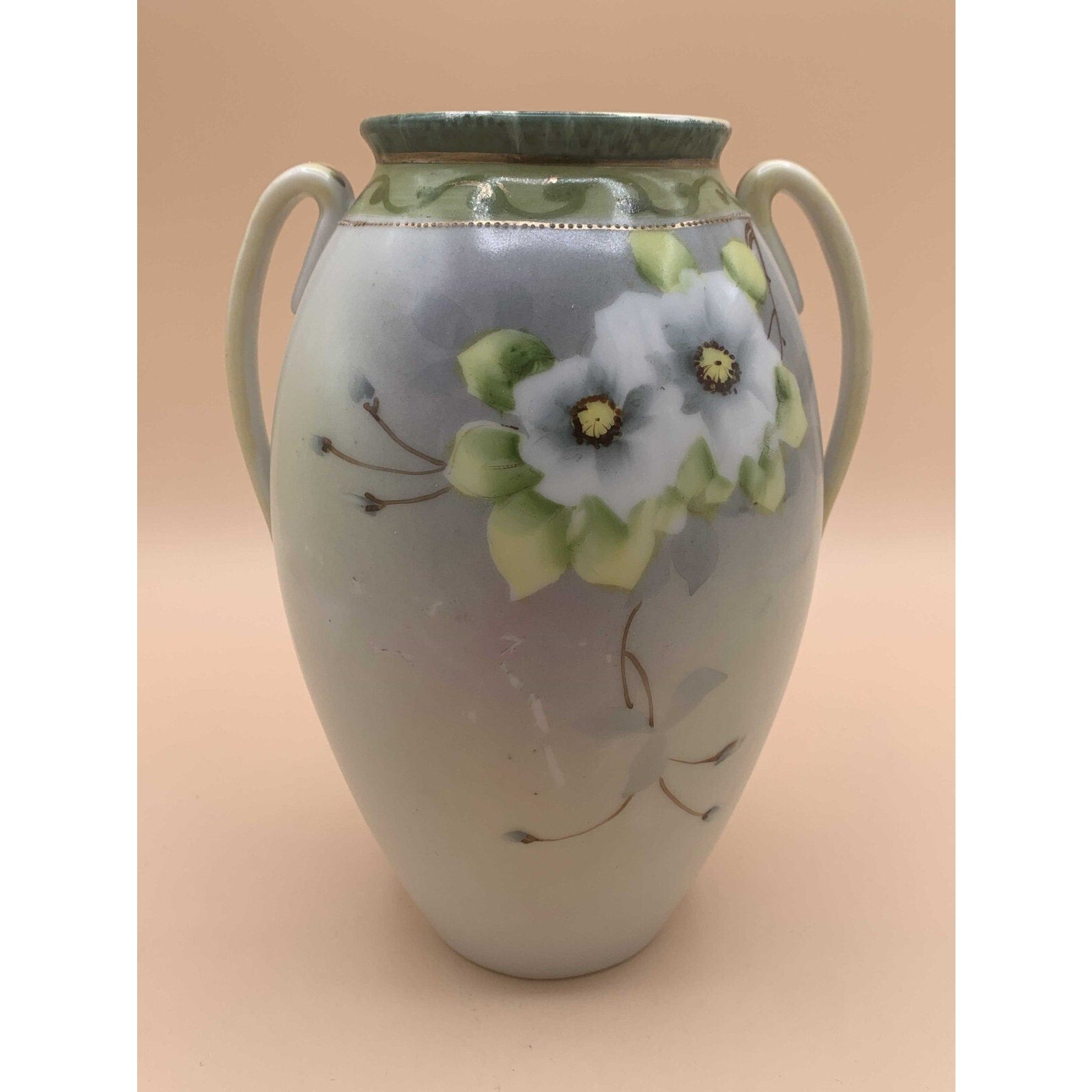 Antique 1911 Rare Morimura Brothers Nippon Floral 2-Handled Porcelain Vase With
