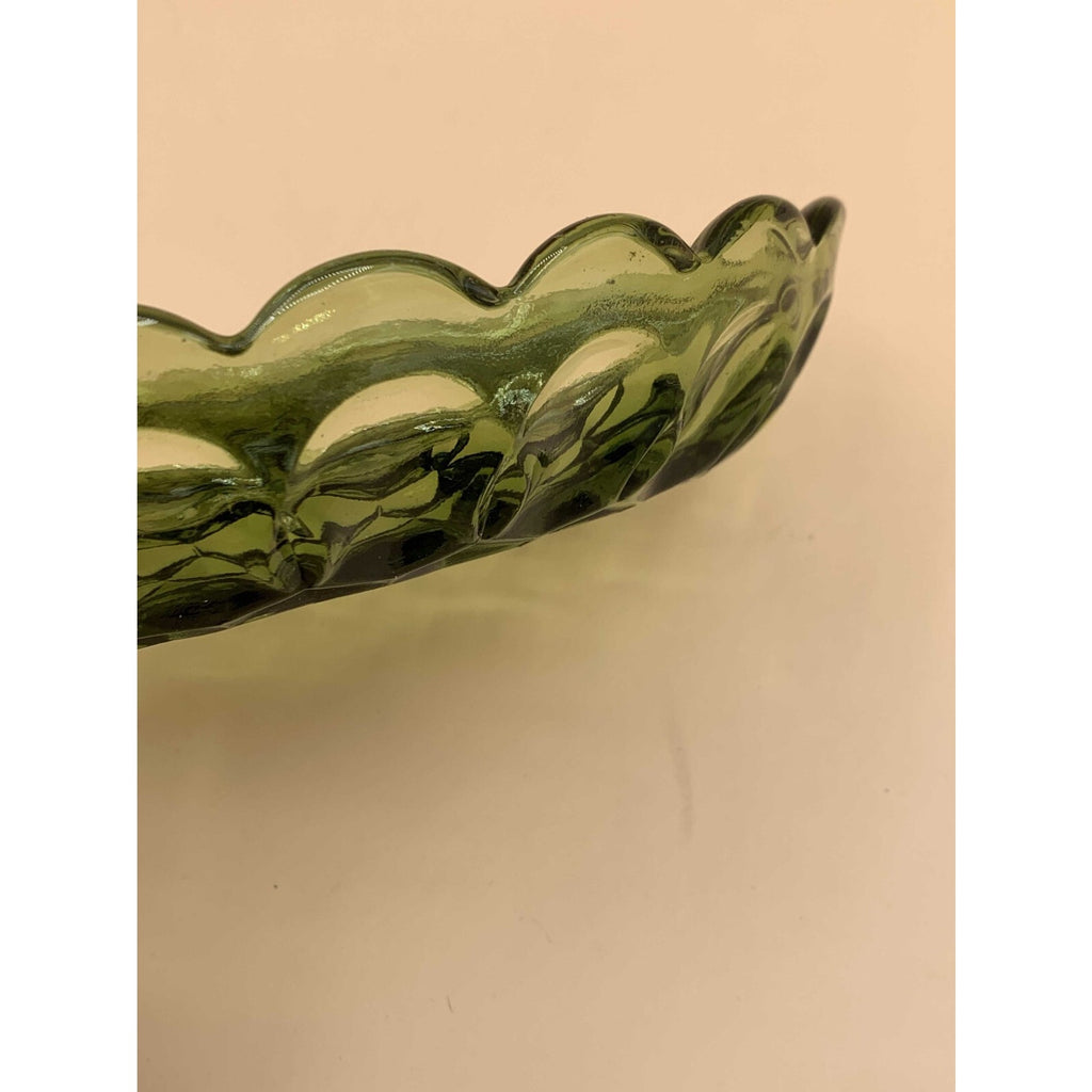 Anchor Hocking Vintage Green Glass Divided Fairfield Oval Relish/Nut/Candy Dish