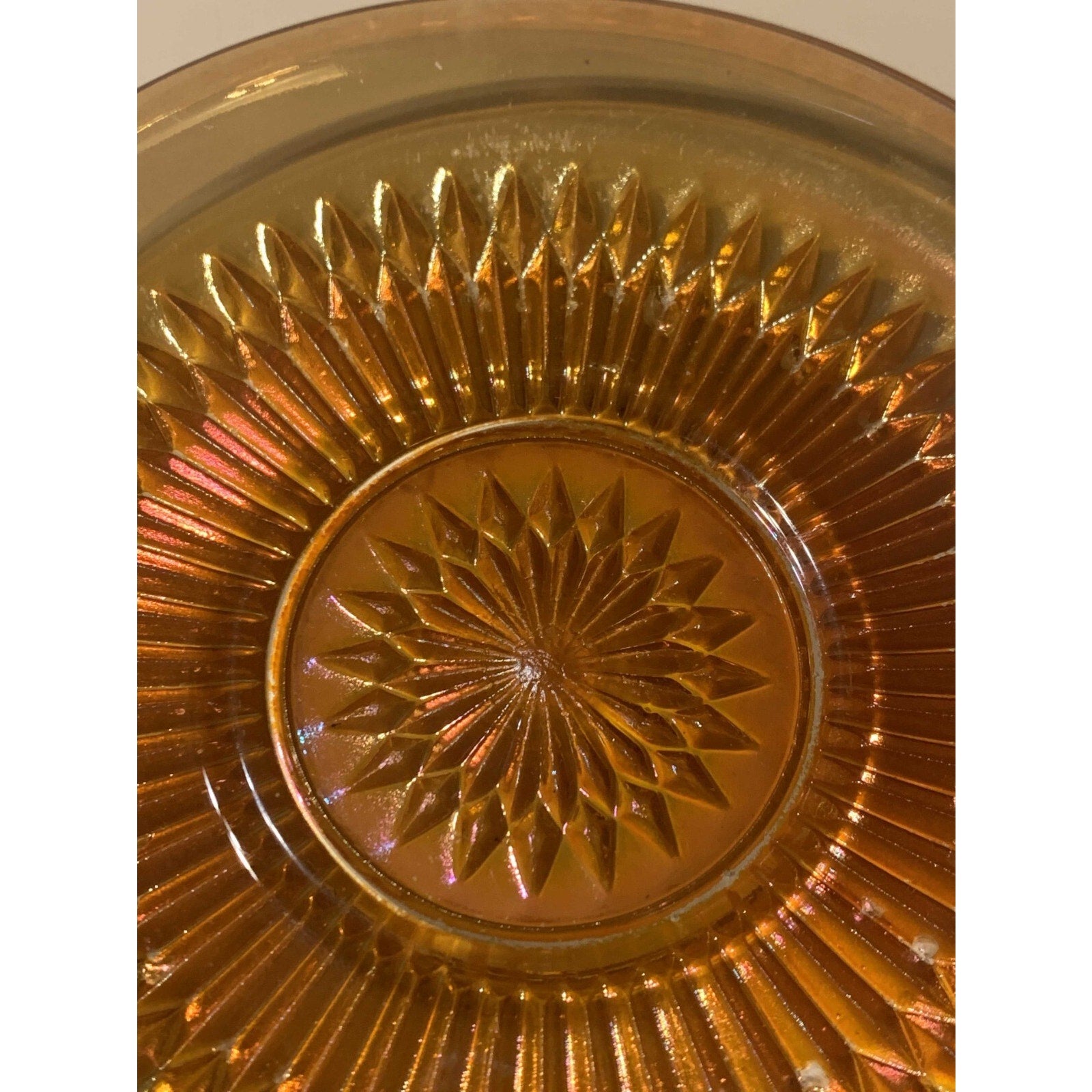Vintage Jeanette Anniversary Marigold Carnival Glass Saucer - Or As A Replacemen