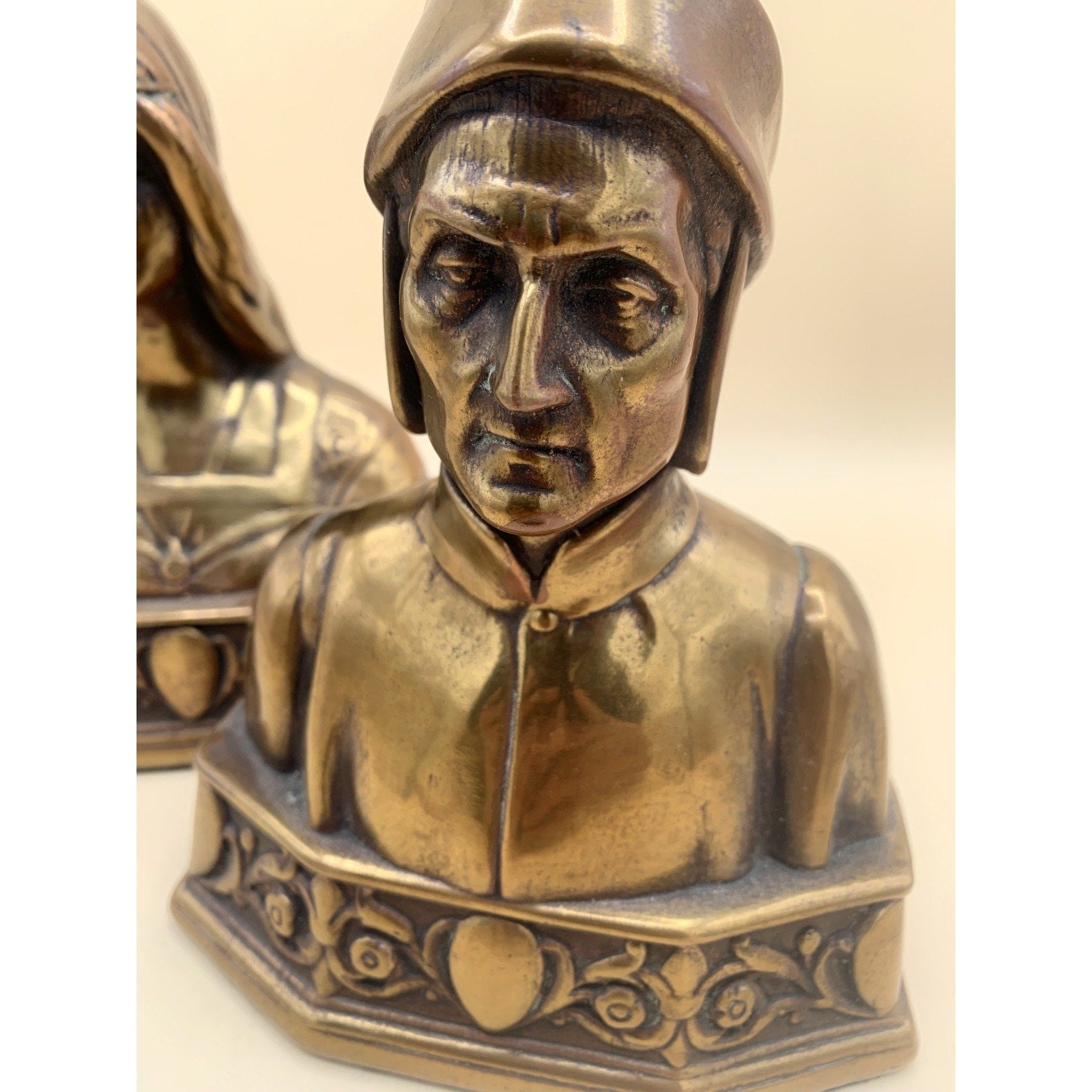 Pair Of Antique Bronze Clad Dante and Beatrice Bookends