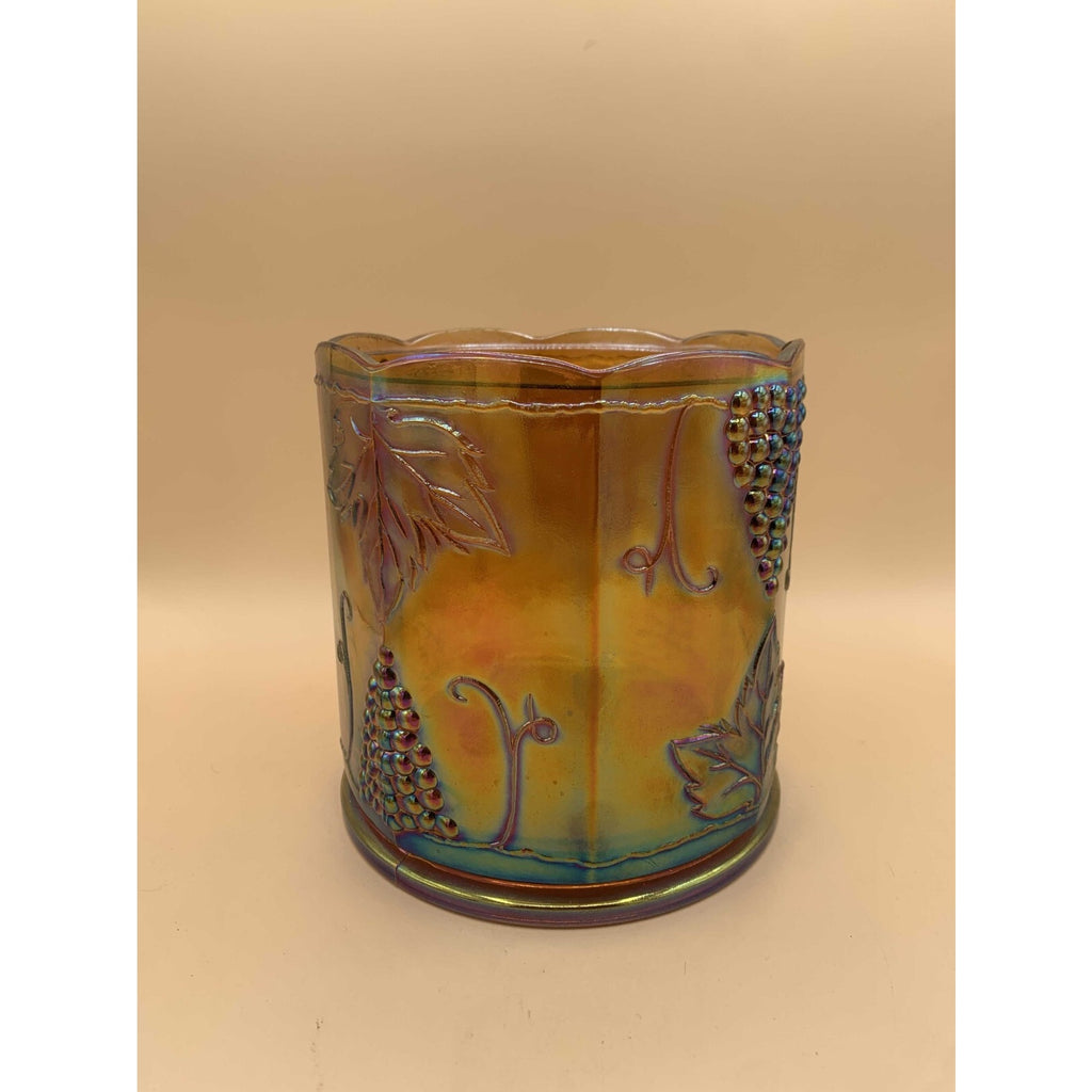 Vintage Indiana Iridescent Amber Gold Carnival Glass Harvest Grape Canister/Jar