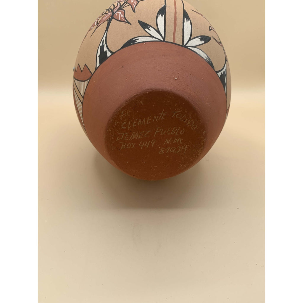 Vintage Signed Clemente Toledo Hand Painted Vase with Embedded Ornate Turquoise