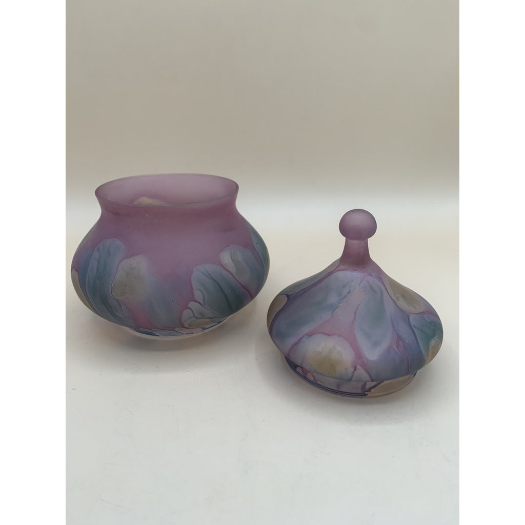 Rueven Art Nouveau Glass Hand Painted Covered Candy Dish