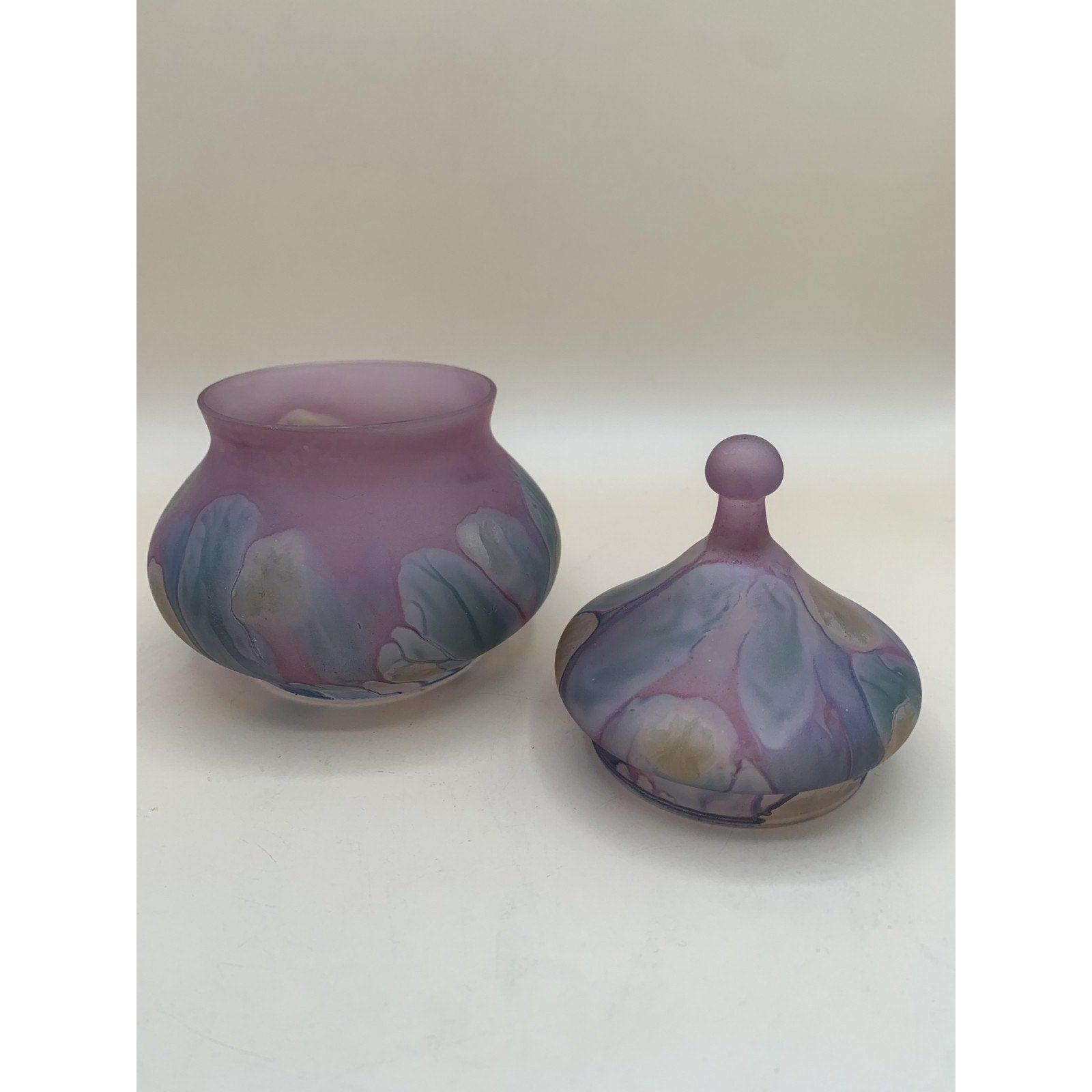 Rueven Art Nouveau Glass Hand Painted Covered Candy Dish