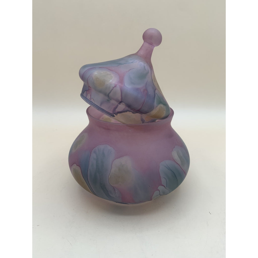 Rueven Art Nouveau Glass Hand Painted Covered Candy Dish