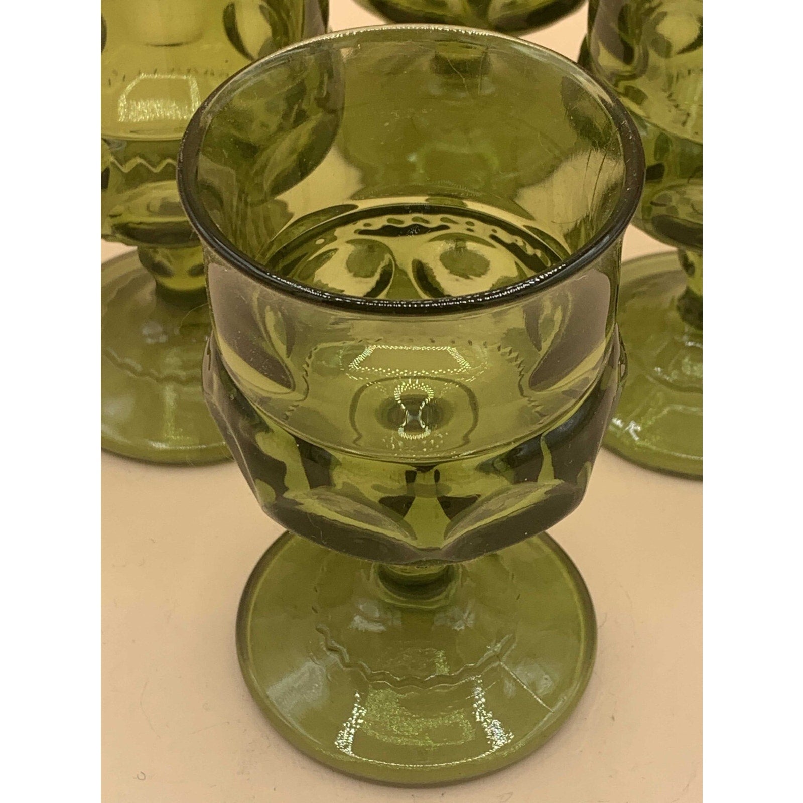 Set of 4 Vintage Indiana Carnival Glass Kings Crown Thumbprint Stemmed Glass Avo