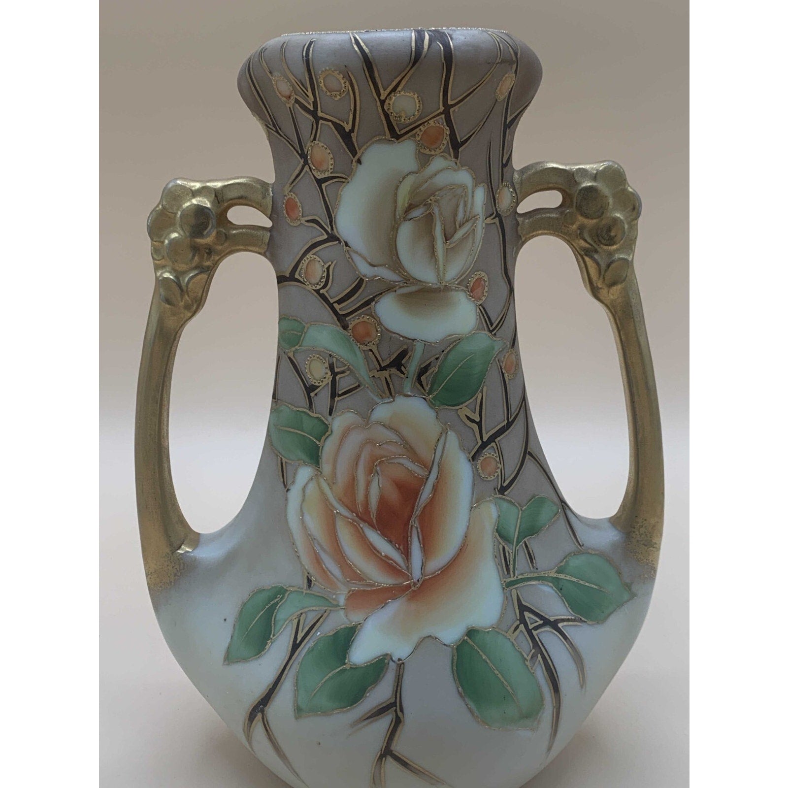 Antique 1911 Rare Nippon Hand Painted Floral Design With Gilded Gold Handles and
