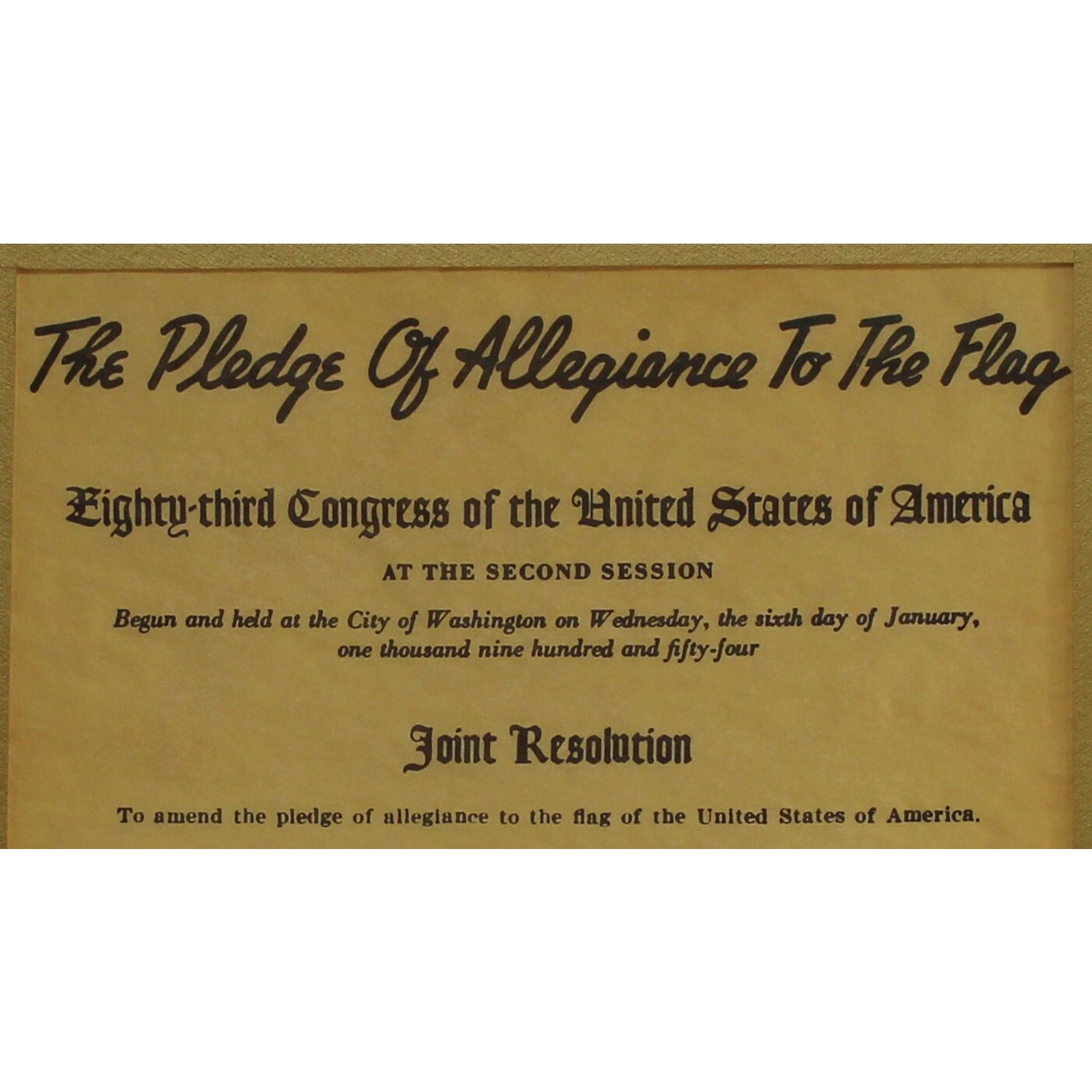Framed Resolution of Congress to Amend the Pledge of Allegiance to the Flag 1954