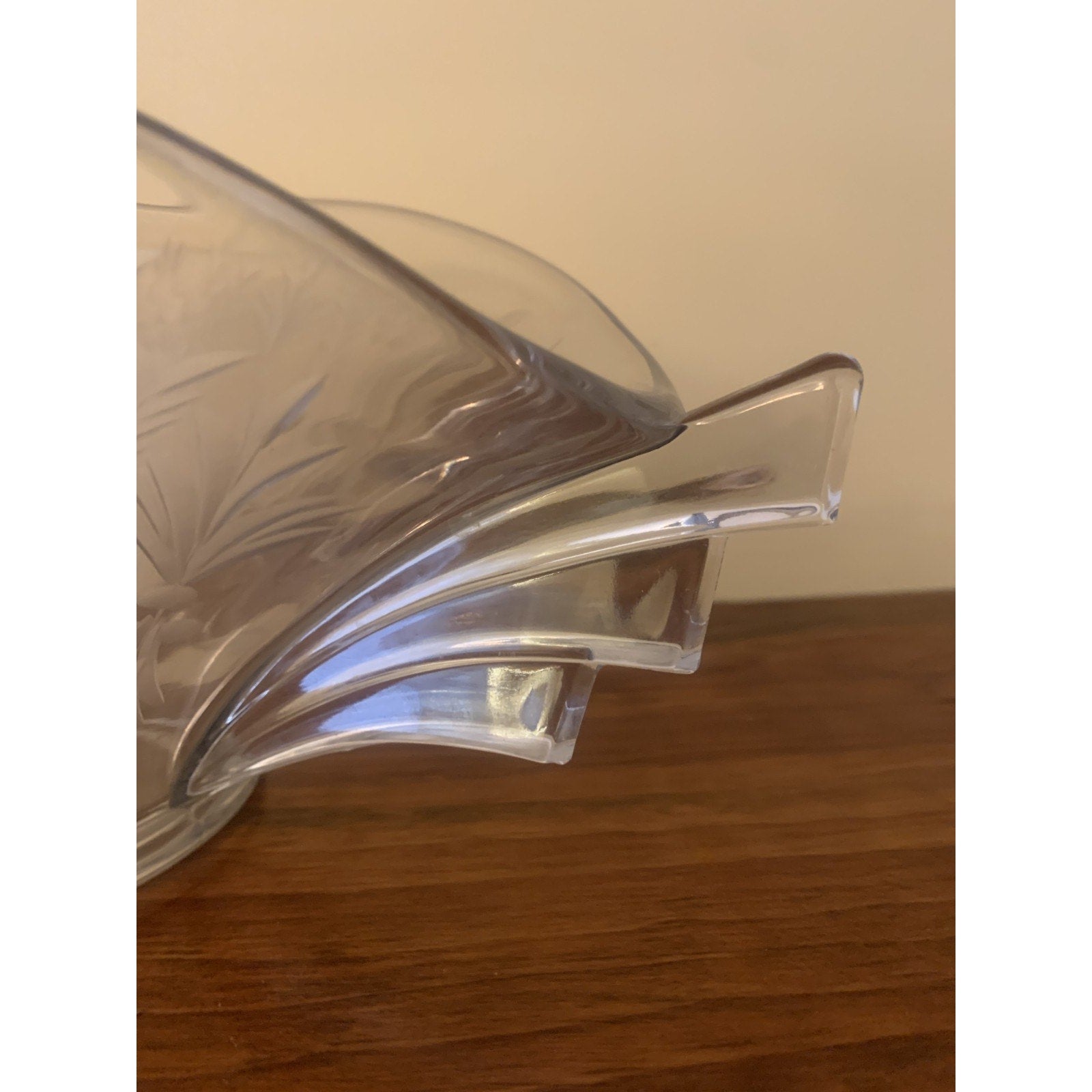 Vintage Crystal Art Deco Oval Console Bowl Centerpiece 14” with Winged Handles