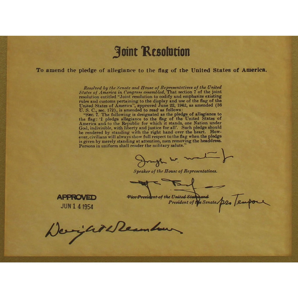 Framed Resolution of Congress to Amend the Pledge of Allegiance to the Flag 1954