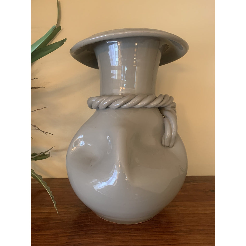 Large Italian Twisted Rope Wrapped Glazed Pottery Vase