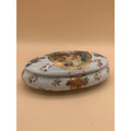 Vintage Oval Fine Porcelain Hand Painted Trinket Box Heavy Gold Trim Two Lovers