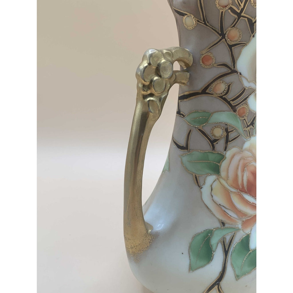 Antique 1911 Rare Nippon Hand Painted Floral Design With Gilded Gold Handles and