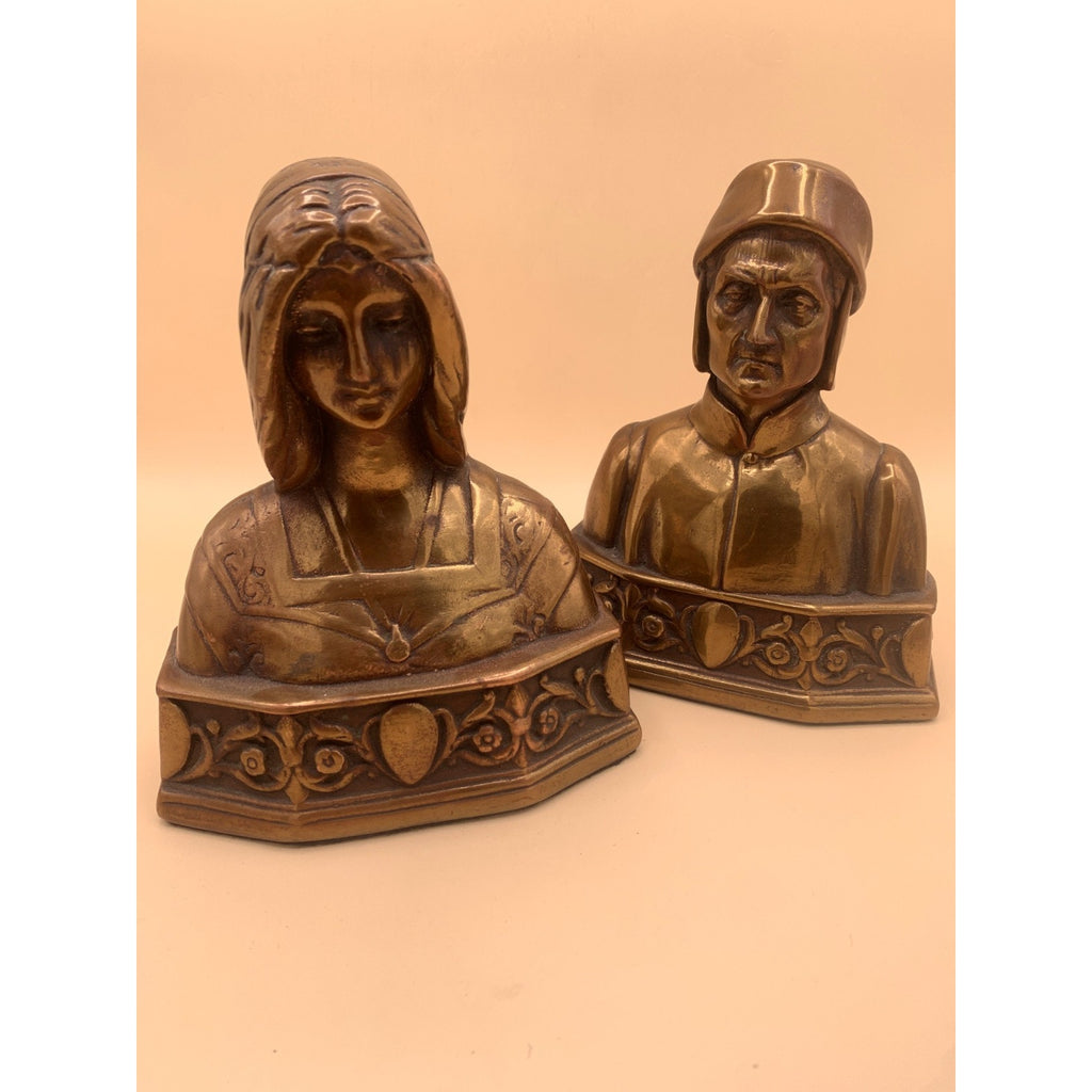 Pair Of Antique Bronze Clad Dante and Beatrice Bookends
