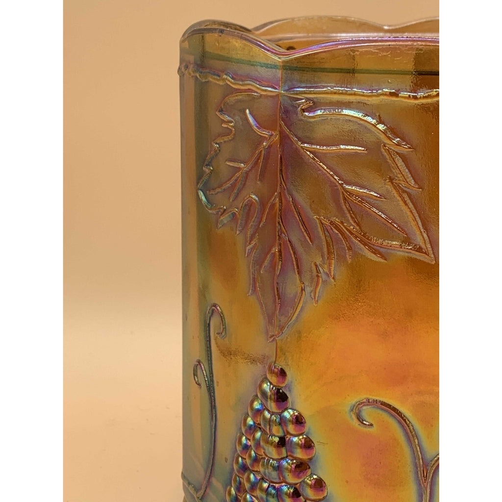 Vintage Indiana Iridescent Amber Gold Carnival Glass Harvest Grape Canister/Jar