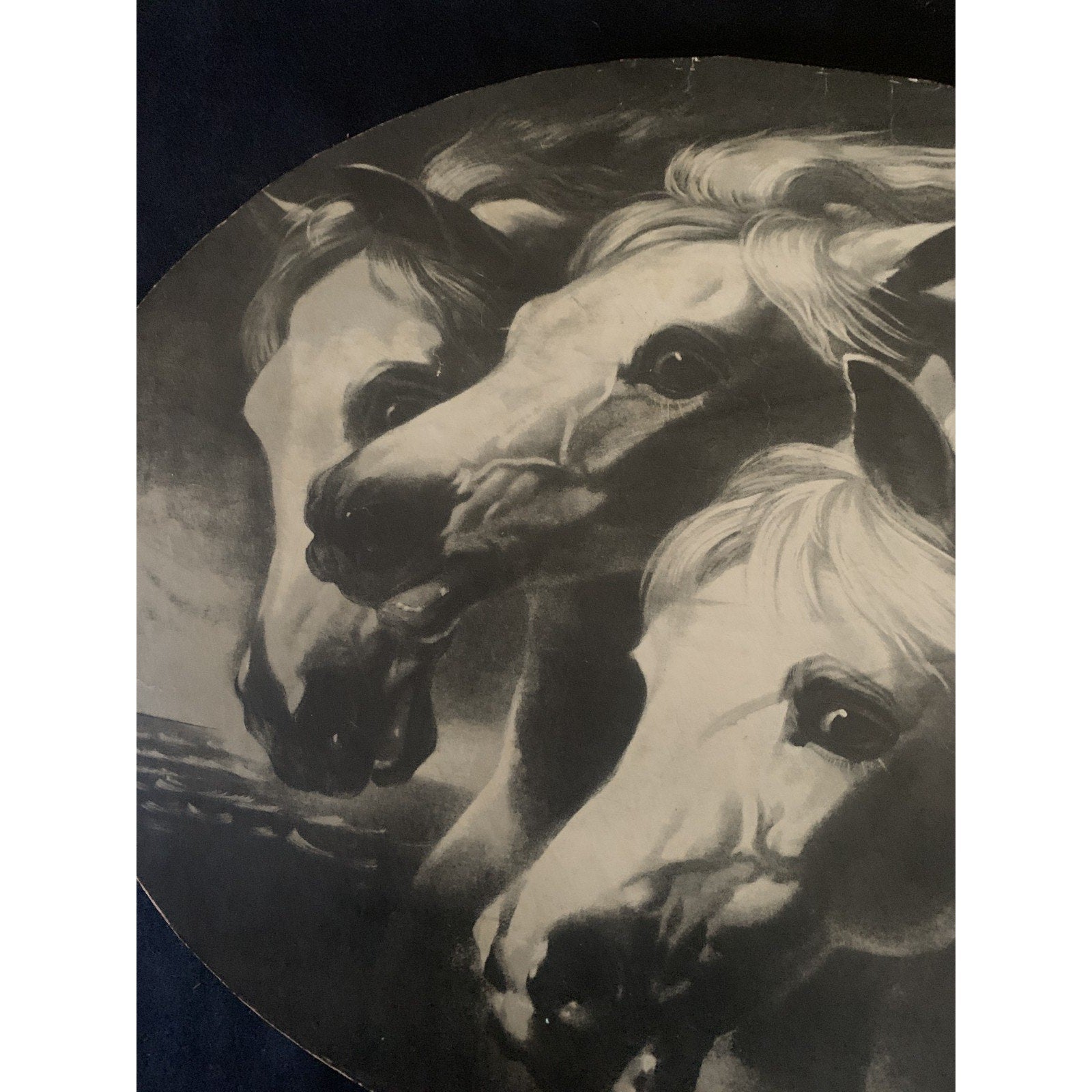 Large Oval B/W Print of "Pharoah's Chariot Horses" by John Frederick Herron
