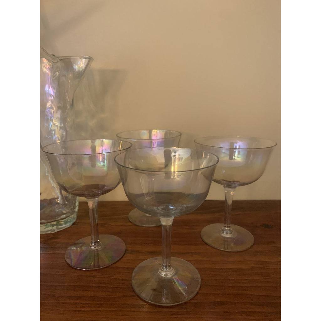 Mid-Century Modern (MCM) "Drapery" Cocktail Pitcher and Coordinating Glasses wit