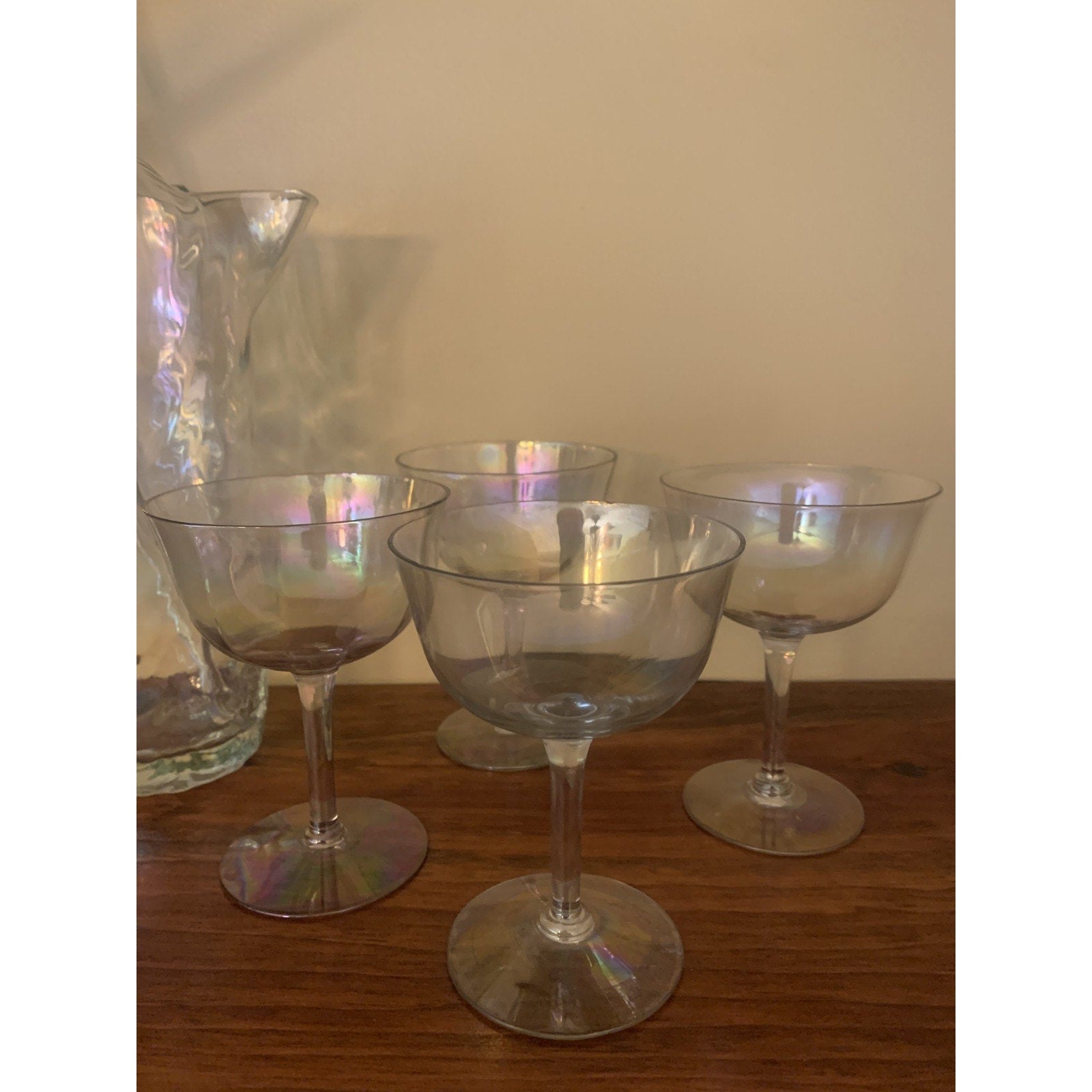 Mid-Century Modern (MCM) "Drapery" Cocktail Pitcher and Coordinating Glasses wit