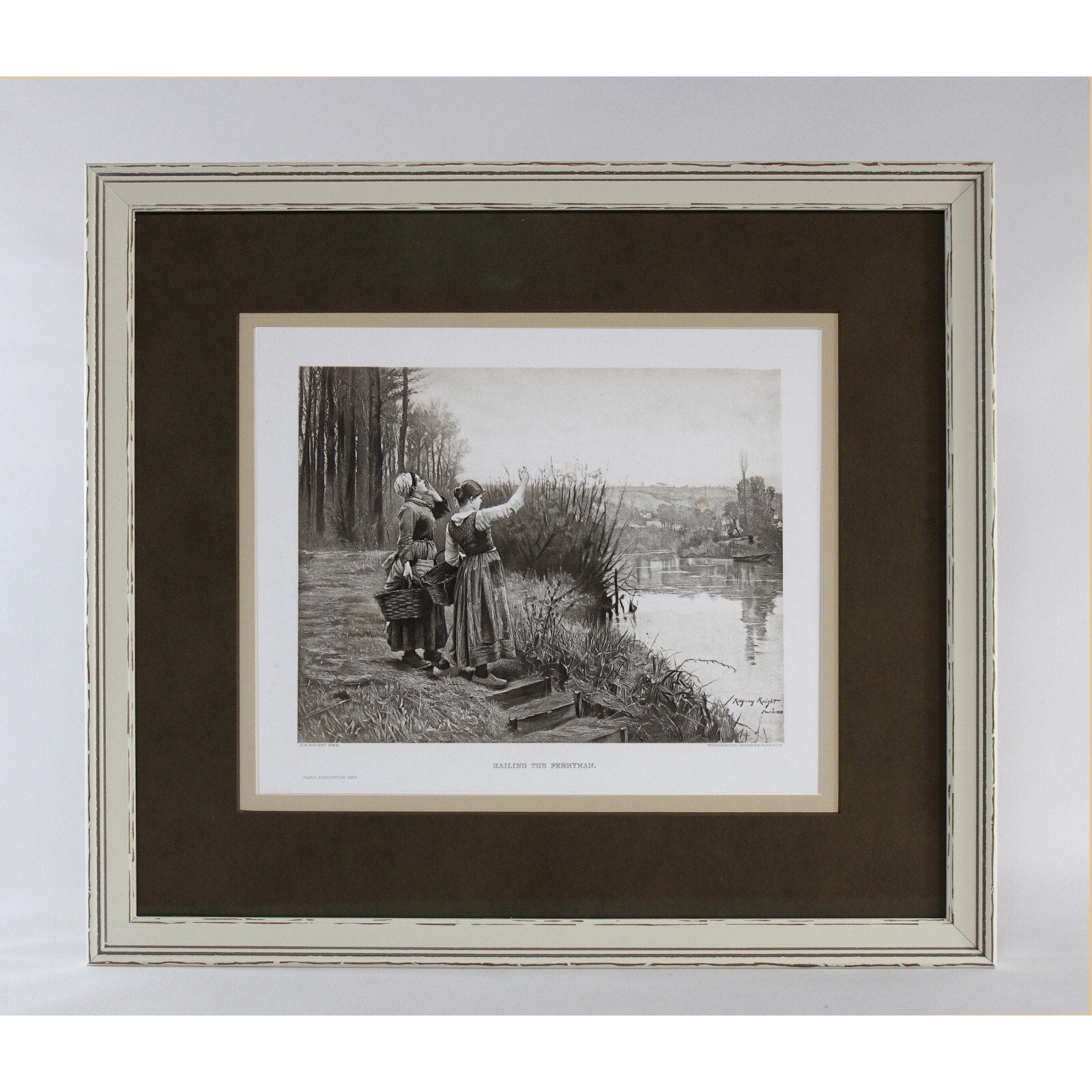 Antique Signed and Dated Photogravure “Hailing The Ferryman” by Ridgeway Knight