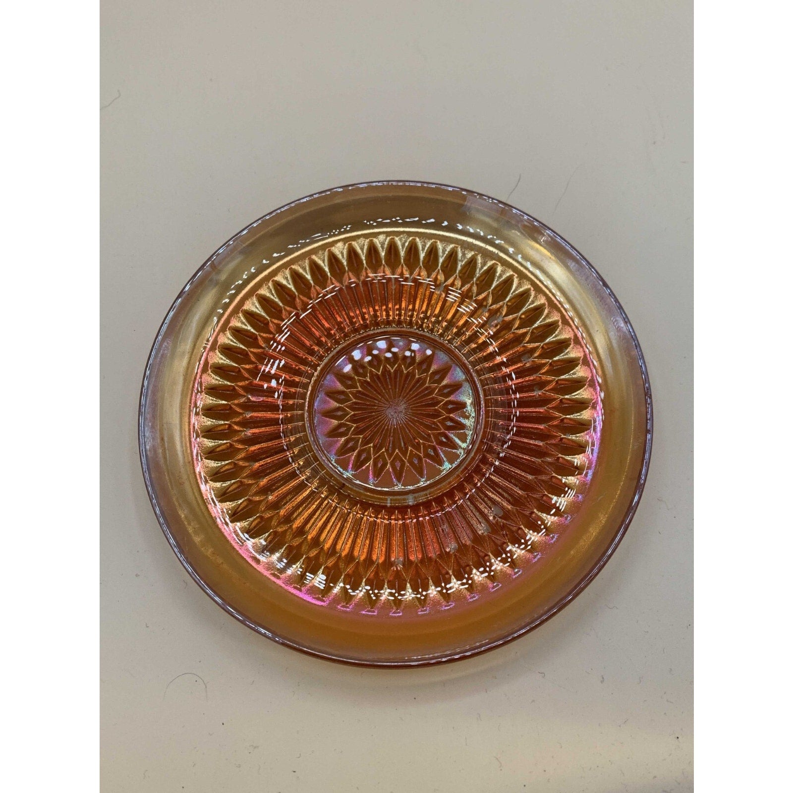Vintage Jeanette Anniversary Marigold Carnival Glass Saucer - Or As A Replacemen