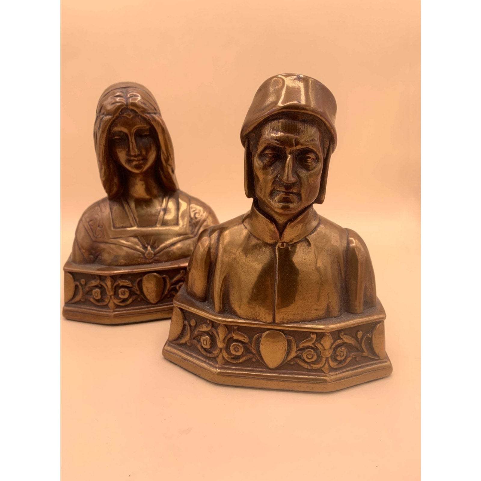 Pair Of Antique Bronze Clad Dante and Beatrice Bookends