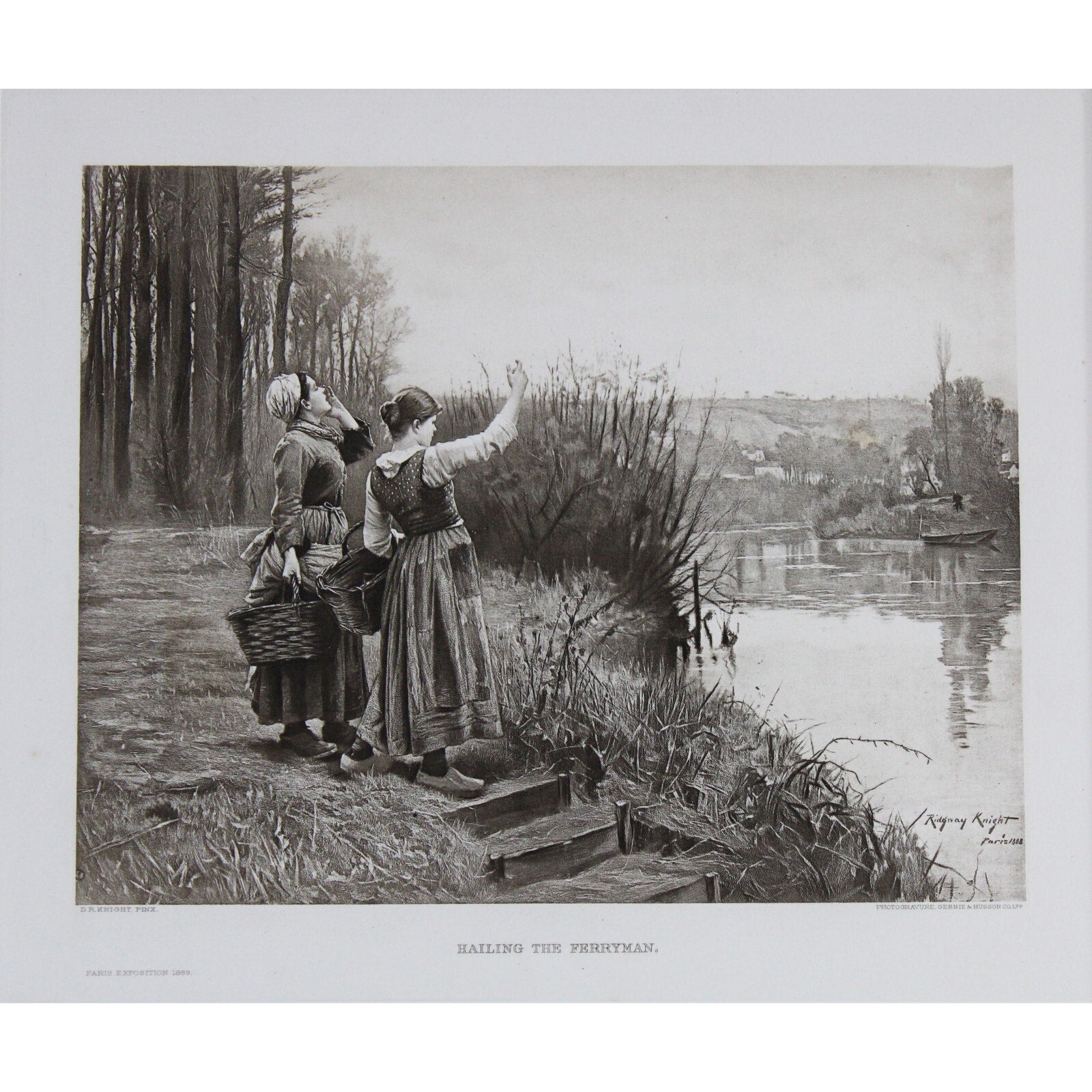 Antique Signed and Dated Photogravure “Hailing The Ferryman” by Ridgeway Knight