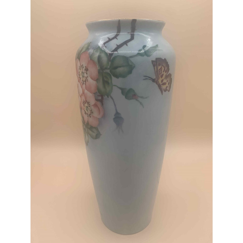 Antique C.T. Carl Tielsch Altwasser Silesia Hand Painted Floral Vase 1900s