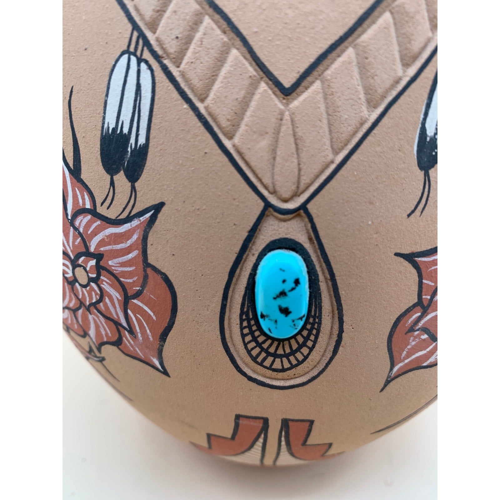 Vintage Signed Clemente Toledo Hand Painted Vase with Embedded Ornate Turquoise