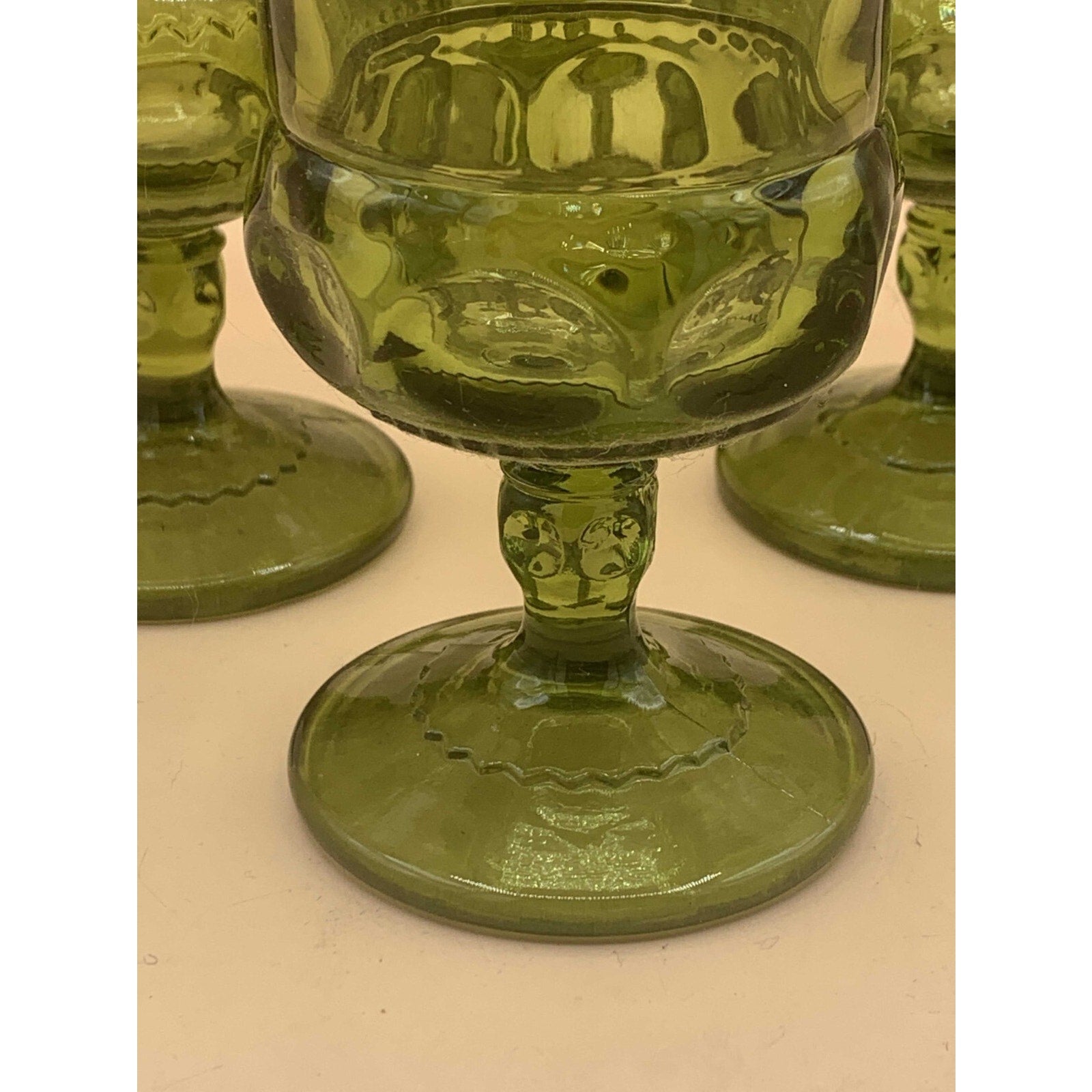 Set of 4 Vintage Indiana Carnival Glass Kings Crown Thumbprint Stemmed Glass Avo