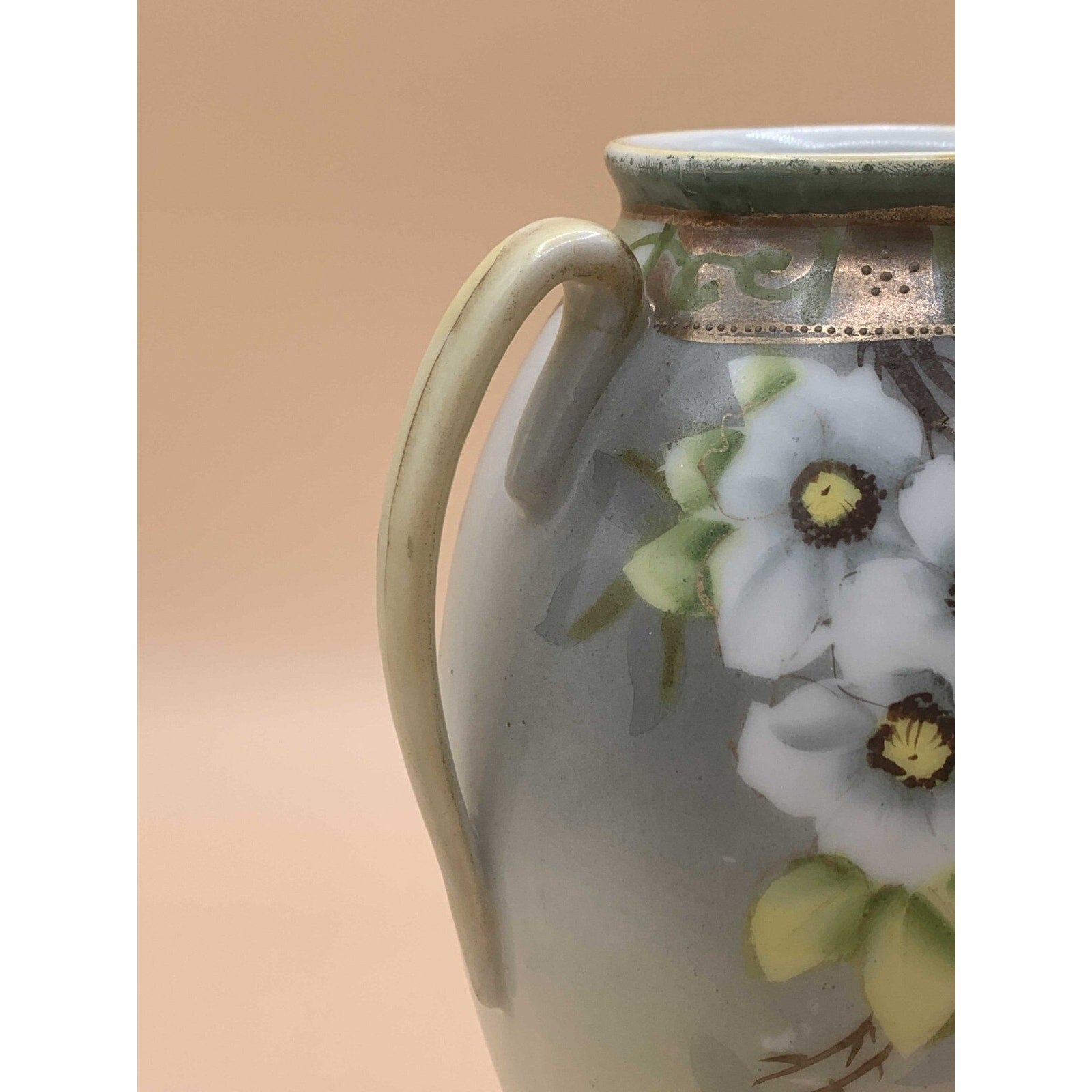 Antique 1911 Rare Morimura Brothers Nippon Floral 2-Handled Porcelain Vase With