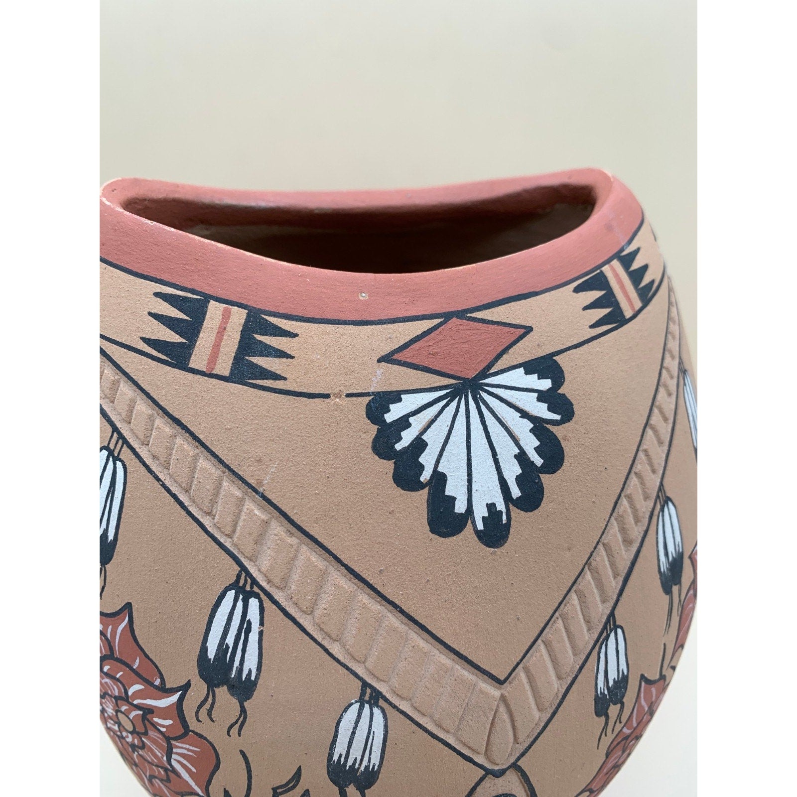 Vintage Signed Clemente Toledo Hand Painted Vase with Embedded Ornate Turquoise