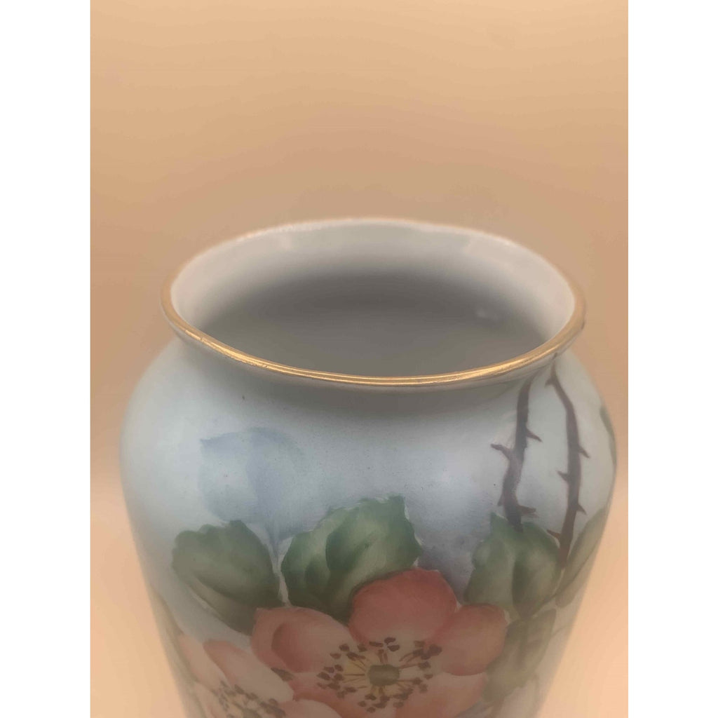 Antique C.T. Carl Tielsch Altwasser Silesia Hand Painted Floral Vase 1900s
