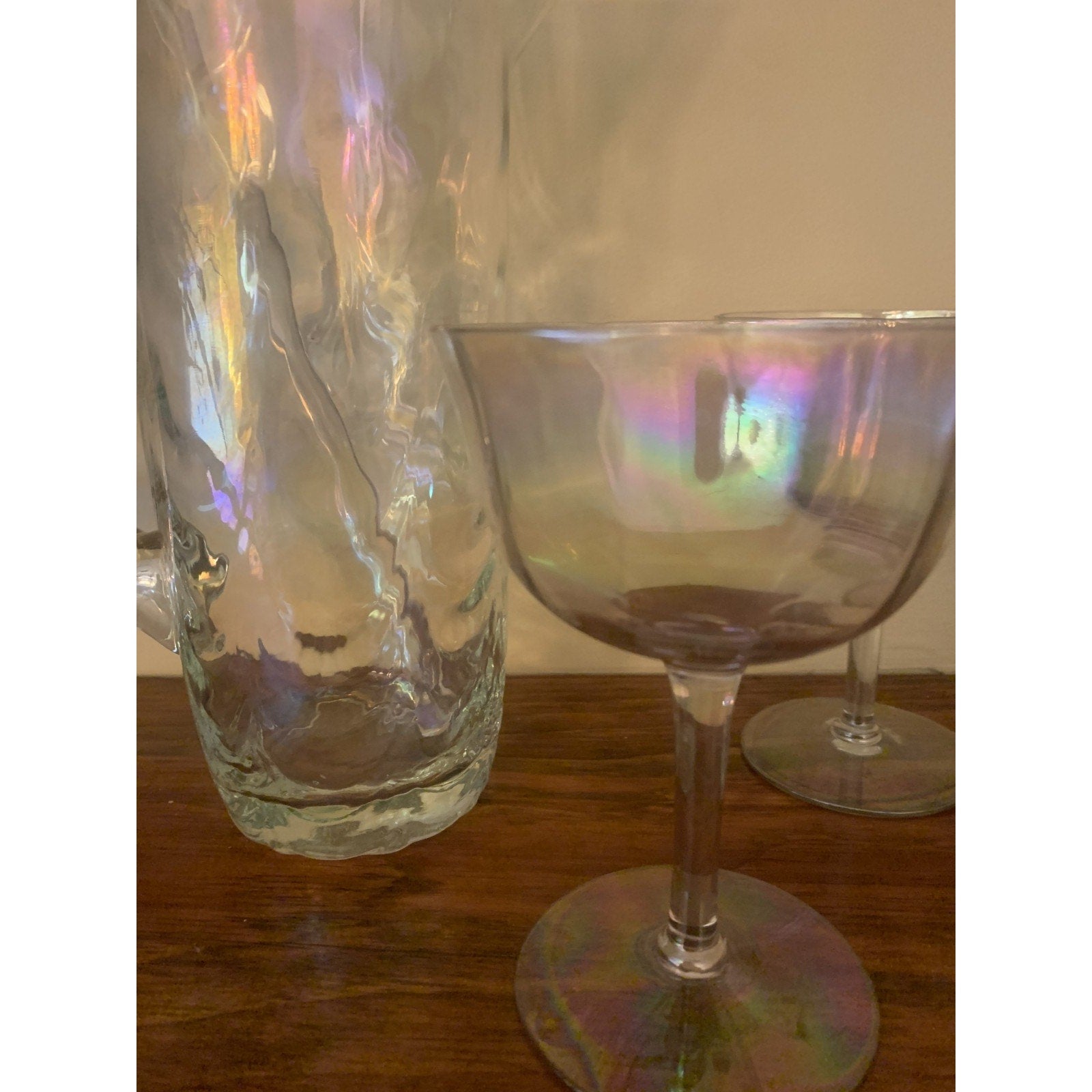 Mid-Century Modern (MCM) "Drapery" Cocktail Pitcher and Coordinating Glasses wit