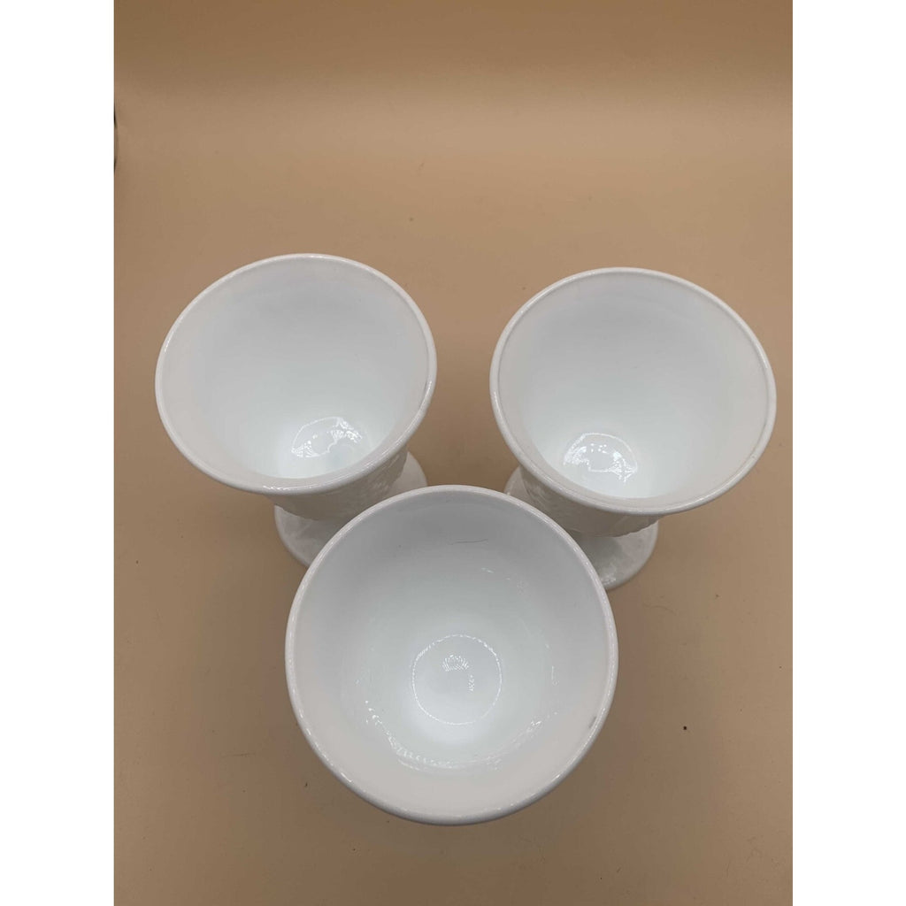 Vintage Sets of Paneled Grape and Leaves Pattern Milk Glass Goblets and Glasses