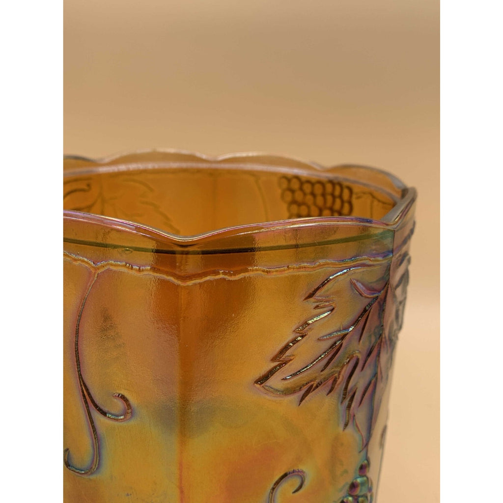 Vintage Indiana Iridescent Amber Gold Carnival Glass Harvest Grape Canister/Jar