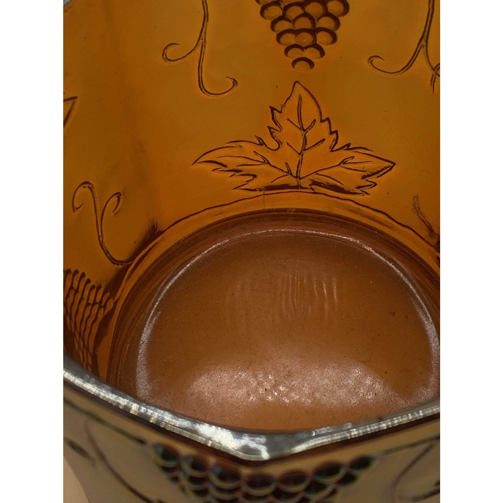 Vintage Indiana Iridescent Amber Gold Carnival Glass Harvest Grape Canister/Jar
