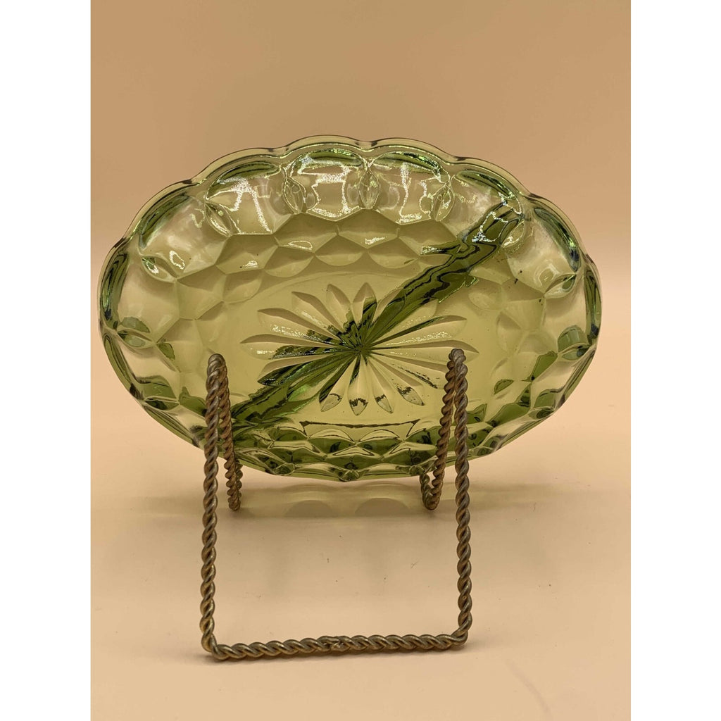 Anchor Hocking Vintage Green Glass Divided Fairfield Oval Relish/Nut/Candy Dish
