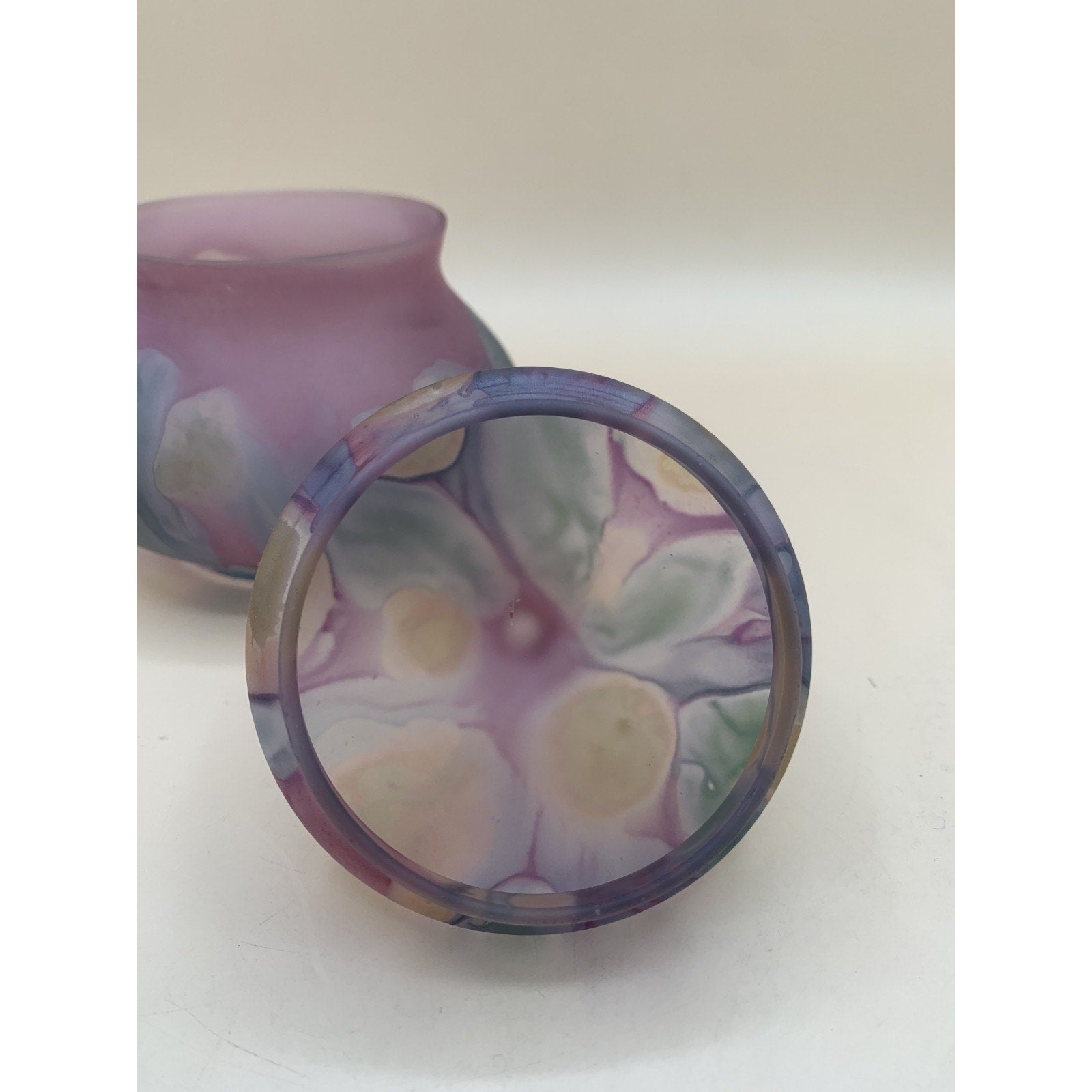 Rueven Art Nouveau Glass Hand Painted Covered Candy Dish