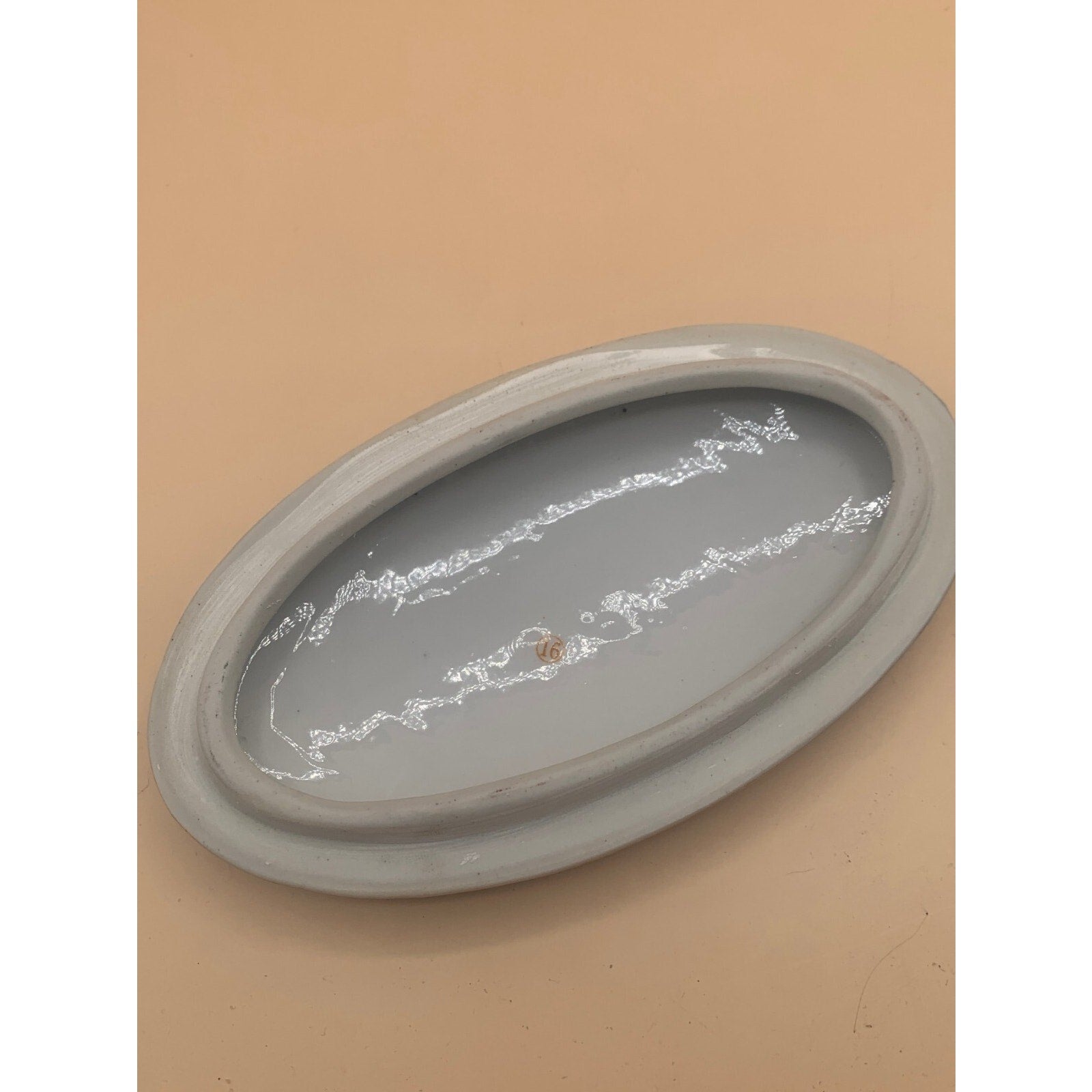 Vintage Oval Fine Porcelain Hand Painted Trinket Box Heavy Gold Trim Two Lovers