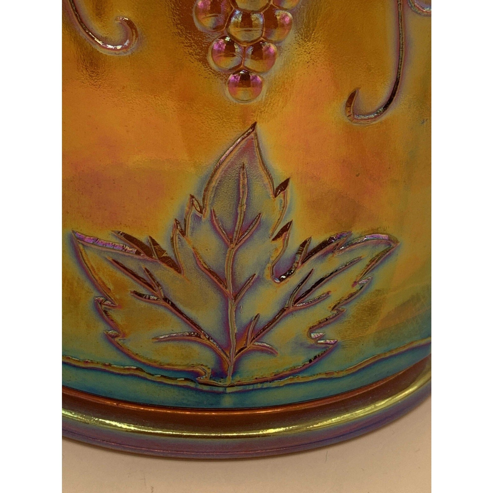 Vintage Indiana Iridescent Amber Gold Carnival Glass Harvest Grape Canister/Jar