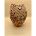 Vintage Signed Clemente Toledo Hand Painted Vase with Embedded Ornate Turquoise