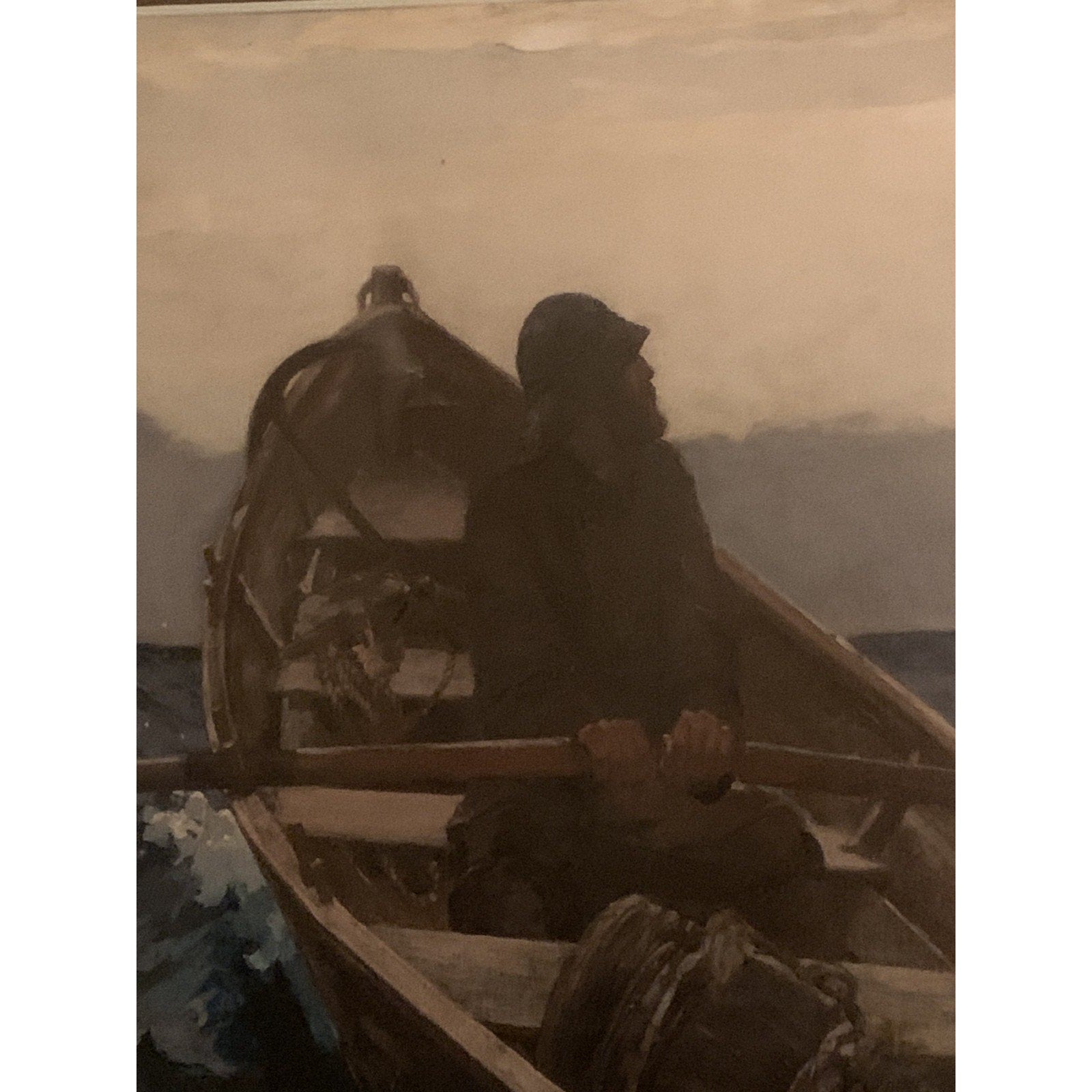 “Nebelwarnung” (The Fog Warning) by Winslow Homer Fisherman Painting Vintage Pri