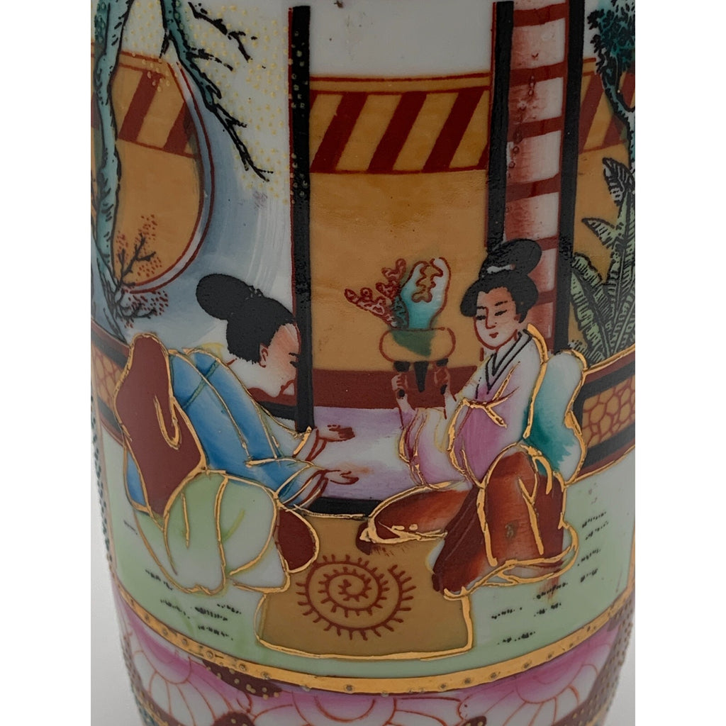 Satsuma Style Vase with Matching Geishas Scenes and Heavy Moriage