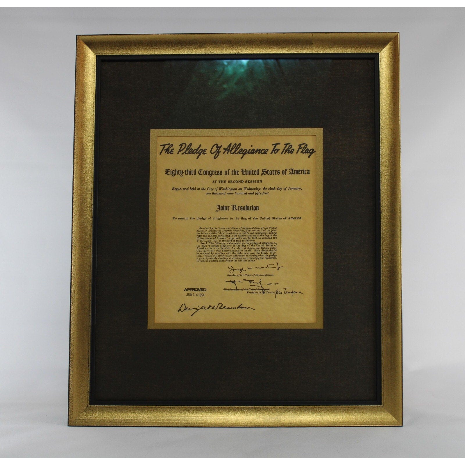 Framed Resolution of Congress to Amend the Pledge of Allegiance to the Flag 1954