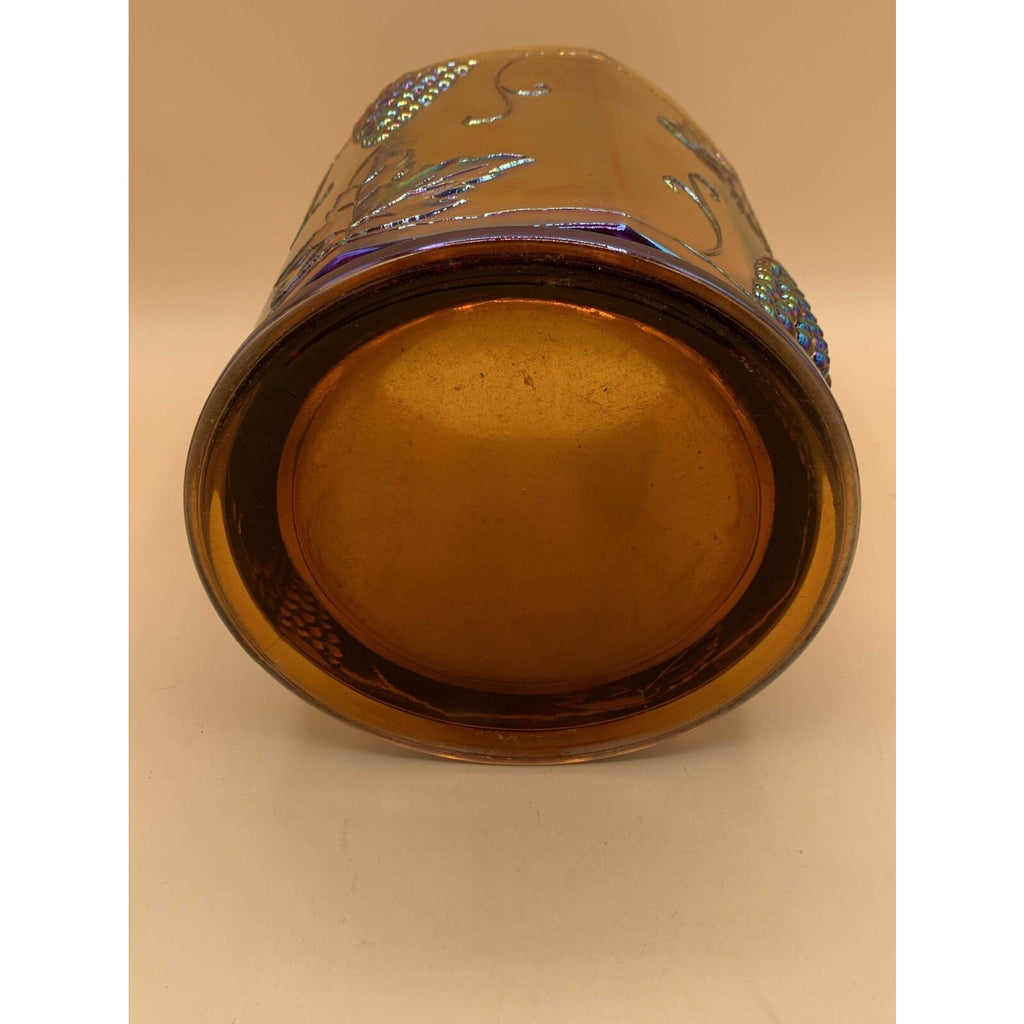 Vintage Indiana Iridescent Amber Gold Carnival Glass Harvest Grape Canister/Jar