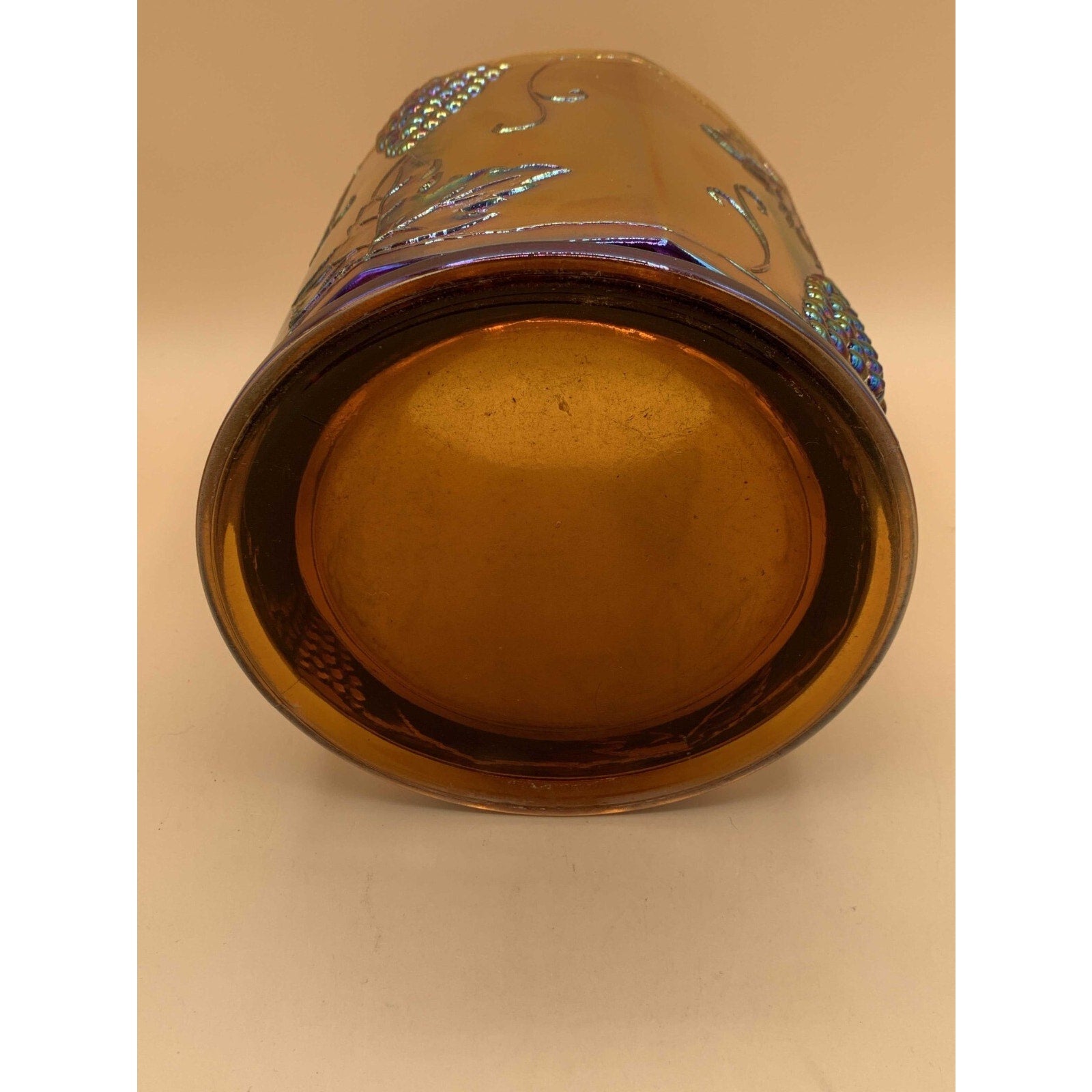 Vintage Indiana Iridescent Amber Gold Carnival Glass Harvest Grape Canister/Jar