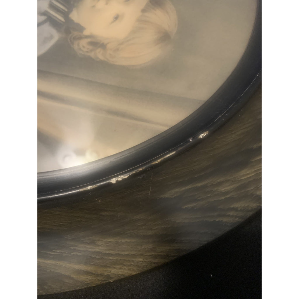 Antique Photograph of Little Girl Mounted in Large Oval Handmade Wooden Frame