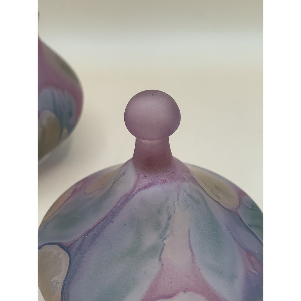 Rueven Art Nouveau Glass Hand Painted Covered Candy Dish
