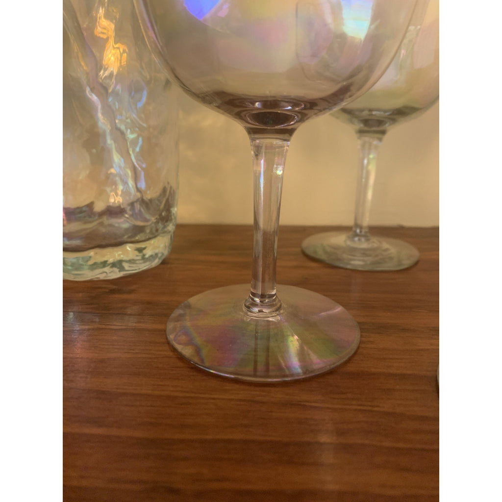 Mid-Century Modern (MCM) "Drapery" Cocktail Pitcher and Coordinating Glasses wit