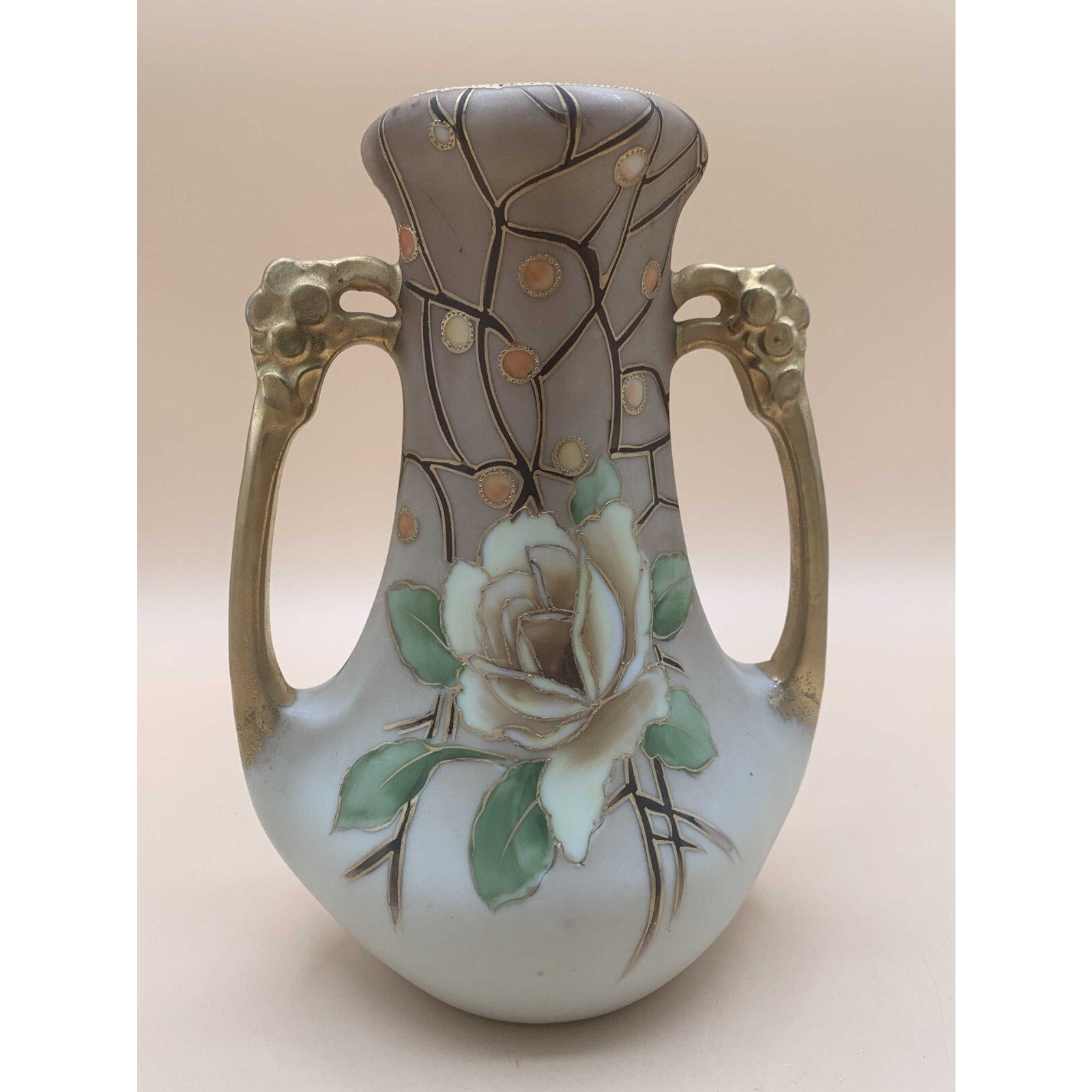 Antique 1911 Rare Nippon Hand Painted Floral Design With Gilded Gold Handles and